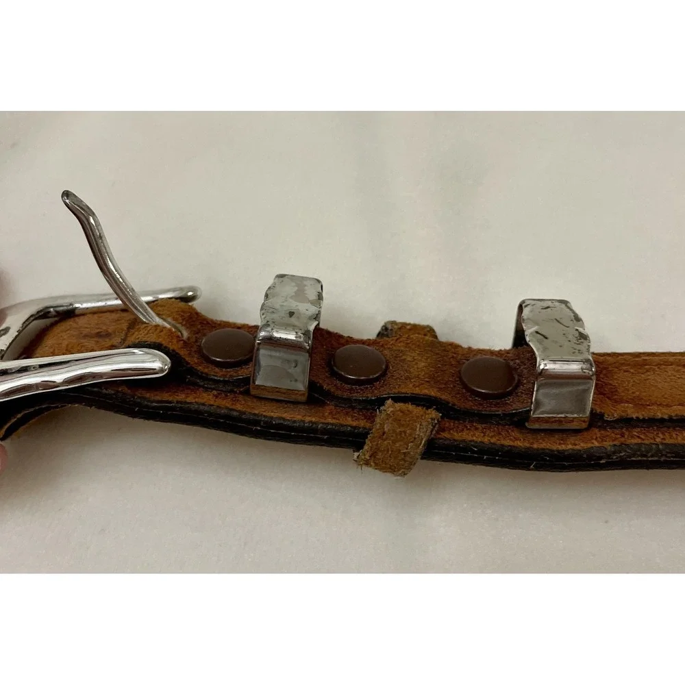 Lytone Belt Mens 32 Brown Leather Western Brass Buckle Needlepoint USA